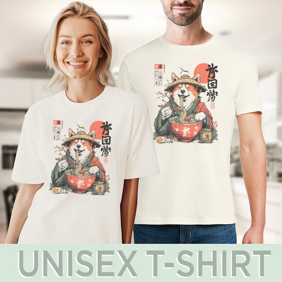 Corgi Ramen Noodle T Shirt Japanese Dog Eating Soup Graphic Tee Kawaii Art - Picture 5 of 6